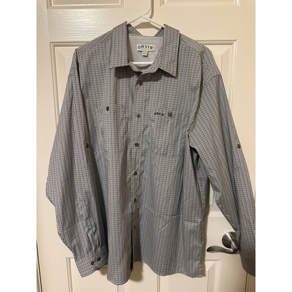 Orvis Shirt Mens XL Grey Plaid Classic Collection Fishing Long Sleeve Ventilated